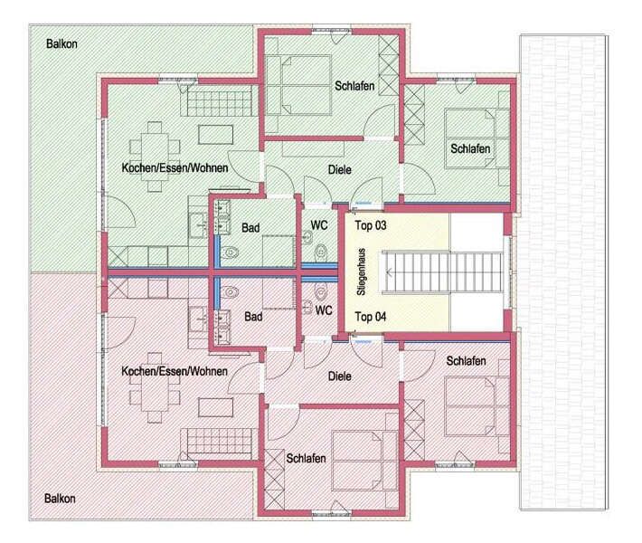 Grundrisse Appartements im Obergeschoss Alpenchalets Oberlaiming Tirol