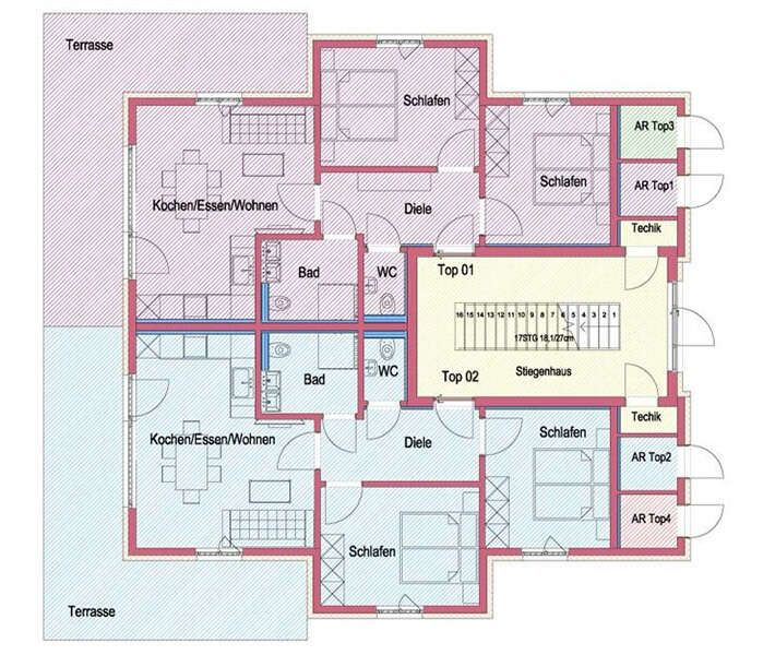 Grundrisse Appartements im Erdgeschoss Alpenchalets Oberlaiming Tirol