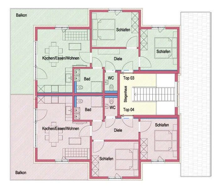 Floor plans of apartments on the upper floor Alpenchalets Oberlaiming Tyrol